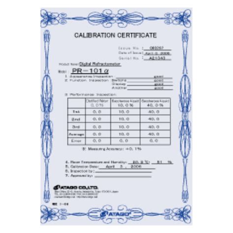 refractometer calibration certificate|refractometer chart.